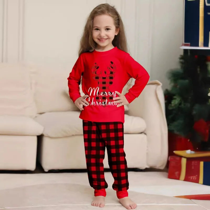 Merry Christmas Pajamas Set Fawn Plaid Print Mother Father Kids Matching Outfits Soft Cute 2pcs Suit Sleepwear Xmas Family Look